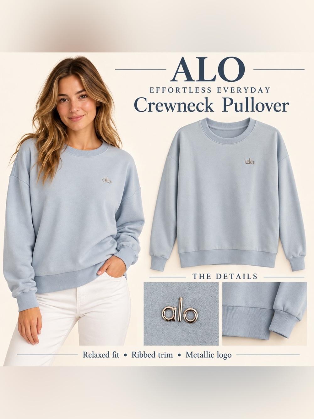 ALO Yoga Women's Crewneck Pullover Sweater - Light Blue NWOT